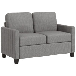 HOMCOM 2 Seater Sofa, Channel Tufted Modern Fabric Couch, Upholstered Loveseat w/ Spring Cushion, Back Pillow, for Small Space, Light Grey Aosom UK