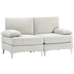 HOMCOM 2 Seater Sofa, Modern Fabric Loveseat with Spring Cushion and Metal Legs, Small Couch for Living Room, Cream White Aosom UK
