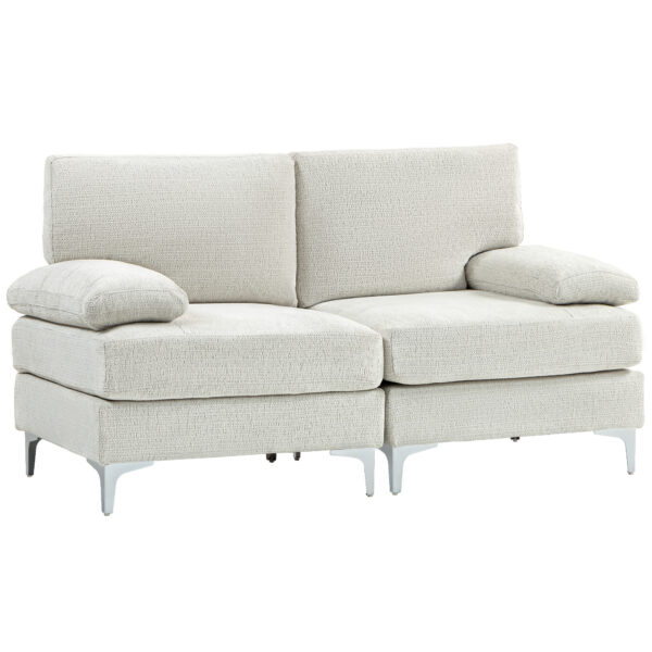 HOMCOM 2 Seater Sofa, Modern Fabric Loveseat with Spring Cushion and Metal Legs, Small Couch for Living Room, Cream White Aosom UK