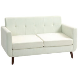 HOMCOM 2 Seater Sofa, Modern Tufted Fabric Couch, Upholstered Loveseat with Wood Legs for Small Space, Living Room, Office, Cream White Aosom UK