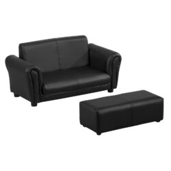 HOMCOM 2 Seater Toddler Chair Kids Twin Sofa Childrens Double Seat Chair Furniture Armchair Boys Girls Couch w/ Footstool (Black) Aosom UK