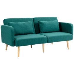 HOMCOM 2/3 Seater Sofa Bed, Convertible Bed Settee, Fabric Sofa Couch with 2 Cushions for Living Room, Guest Room, Green Aosom UK