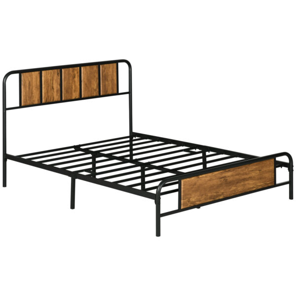 HOMCOM 25.5cm Double Bed Frame, Industrial Bed Base with Headboard, Footboard, Steel Slat Support and Storage, 145 x 199cm, Rustic Brown Aosom UK