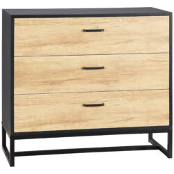 HOMCOM 3-Drawer Chest Storage Cabinet Organiser with Steel Frame, for Bedroom, Living Room, 80cmx35cmx75cm, Natural Aosom UK