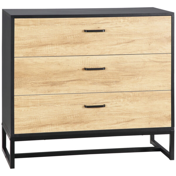 HOMCOM 3-Drawer Chest Storage Cabinet Organiser with Steel Frame, for Bedroom, Living Room, 80cmx35cmx75cm, Natural Aosom UK