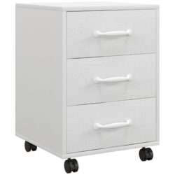 HOMCOM 3 Drawer File Cabinet, Mobile Filing Cabinet on Wheels for Home Office, Study, White Aosom UK