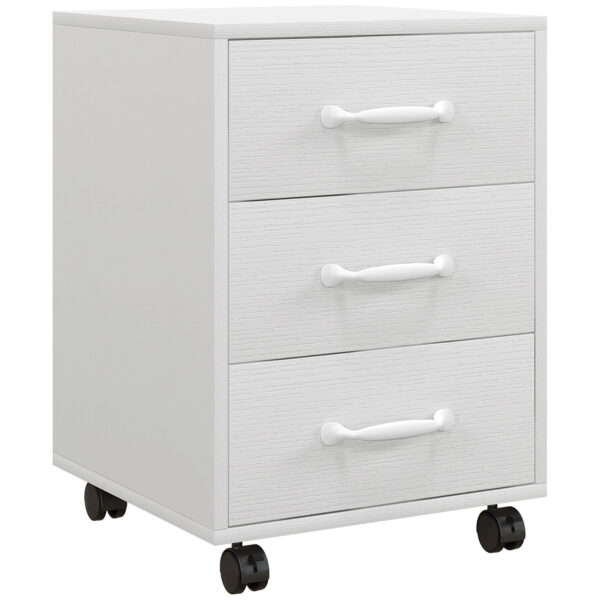 HOMCOM 3 Drawer File Cabinet, Mobile Filing Cabinet on Wheels for Home Office, Study, White Aosom UK