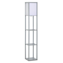 HOMCOM 3-Tier Floor Lamp, Floor Light w/ Storage Shelf, Reading Standing Lamp for Living Room, Bedroom, Office, Dorm, 160cm, Grey Aosom UK