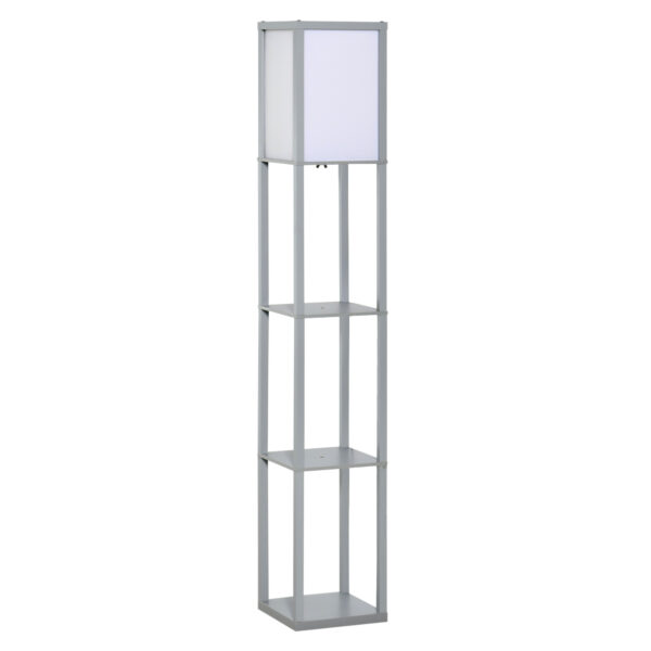 HOMCOM 3-Tier Floor Lamp, Floor Light w/ Storage Shelf, Reading Standing Lamp for Living Room, Bedroom, Office, Dorm, 160cm, Grey Aosom UK