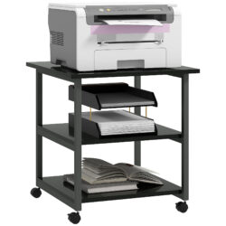 HOMCOM 3-Tier Printer Stand with Storage Shelf, Mobile Printer Table on Wheels, 50 x 50 x 52.5cm Rolling Printer Cart for Office, Black Aosom UK