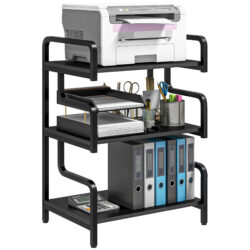 HOMCOM 3-Tier Storage Shelves, Metal Shelving Unit, Industrial Printer Table for Home Office, Display Rack for Living Room, Black Aosom UK