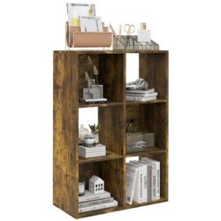 HOMCOM 3-tier 6 Cubes Storage Unit Particle Board Cabinet Bookcase Organiser Home Office Shelves Rustic Brown Aosom UK