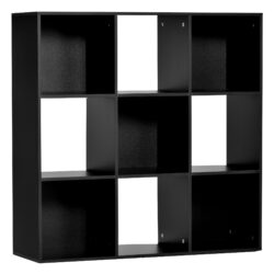 HOMCOM 3-tier 9 Cubes Storage Unit Particle Board Cabinet Bookcase Organiser Home Office Shelves Black Aosom UK