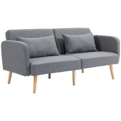 HOMCOM 3/2 Seater Sofa Bed, Convertible Bed Settee, Modern Fabric Loveseat Sofa Couch with 2 Cushions for Living Room, Guest Room, Grey