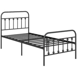HOMCOM 3ft Single Platform Bed Frame with Underbed Storage Tall Headboard Steel Slat No Box Spring Needed Easy Assembly Black Aosom UK