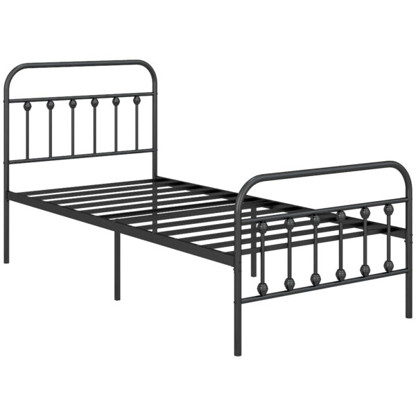 HOMCOM 3ft Single Platform Bed Frame with Underbed Storage Tall Headboard Steel Slat No Box Spring Needed Easy Assembly Black Aosom UK