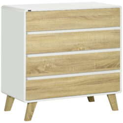 HOMCOM 4-Drawer Chest: Bedroom & Lounge Storage Organiser, 80cmx40cmx79.5cm, White and Natural Aosom UK
