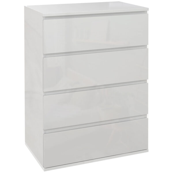 HOMCOM 4 Drawer Chest, High Gloss Storage Cabinets, Modern Bedroom Dresser, Sleek White Aosom UK