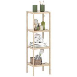 HOMCOM 4-Tier Bamboo Bathroom Storage Shelves, Freestanding Storage Shelving Unit, Multifunctional Display Plants Stand Shelf Rack Organiser, Natural