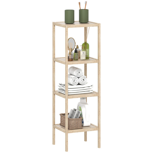 HOMCOM 4-Tier Bamboo Bathroom Storage Shelves, Freestanding Storage Shelving Unit, Multifunctional Display Plants Stand Shelf Rack Organiser, Natural