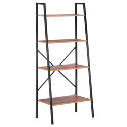 HOMCOM 4-Tier Vintage Ladder Shelf Bookcase Wood Storage Rack Stand Plants Display Black brown Aosom UK