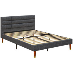 HOMCOM 4ft5 Upholstered Double Platform Bed Frame with Underbed Storage Tufted Headboard Wood Slat No Box Spring Needed Aosom UK