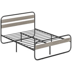HOMCOM 4ft6 Double Bed Frame, Industrial Style Metal Platform Bed Frame with Under Bed Storage, No Box Spring Needed, Easy Assembly, Grey Aosom UK