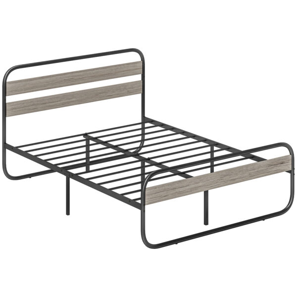 HOMCOM 4ft6 Double Bed Frame, Industrial Style Metal Platform Bed Frame with Under Bed Storage, No Box Spring Needed, Easy Assembly, Grey Aosom UK