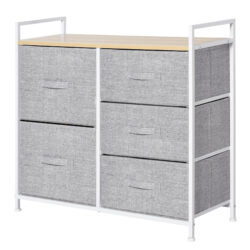 HOMCOM 5 Drawer Linen Storage Chest Home Organisation w/ Shelf Handles Metal Frame Adjustable Feet Hallway Home Dresser Grey Aosom UK