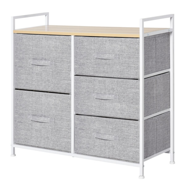 HOMCOM 5 Drawer Linen Storage Chest Home Organisation w/ Shelf Handles Metal Frame Adjustable Feet Hallway Home Dresser Grey Aosom UK