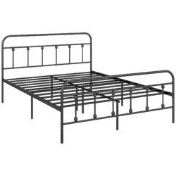 HOMCOM 5ft King Platform Bed Frame with Underbed Storage Tall Headboard Steel Slat No Box Spring Needed Easy Assembly Black Aosom UK