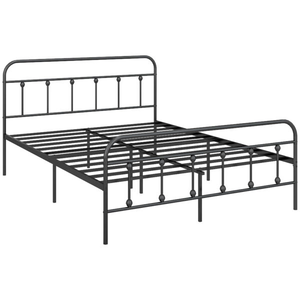 HOMCOM 5ft King Platform Bed Frame with Underbed Storage Tall Headboard Steel Slat No Box Spring Needed Easy Assembly Black Aosom UK
