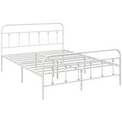 HOMCOM 5ft King Platform Bed Frame with Underbed Storage Tall Headboard Steel Slat No Box Spring Needed Easy Assembly White Aosom UK