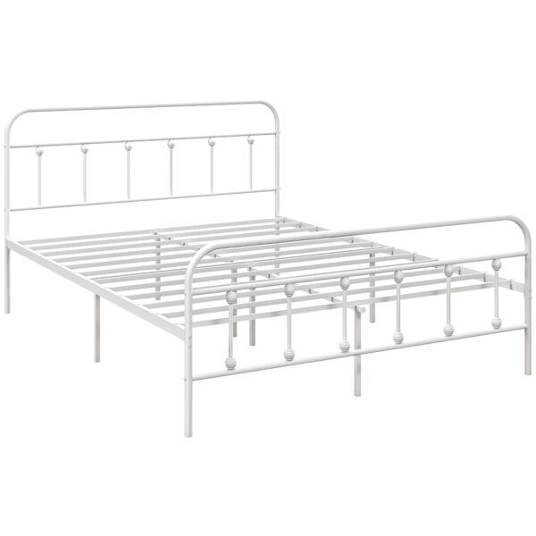 HOMCOM 5ft King Platform Bed Frame with Underbed Storage Tall Headboard Steel Slat No Box Spring Needed Easy Assembly White Aosom UK