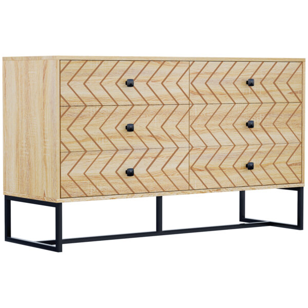 HOMCOM 6 Drawer Chest Sideboard Cabinet Storage Unit Hallway Bedroom Livingroom Zig Zag Design w/ Black Metal Handles Anti Tip 71x120cm Aosom UK