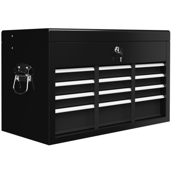 HOMCOM 6 Drawer Tool Chest, Lockable Metal Tool Box with Top Case, Ball Bearing Runners, Portable Toolbox, 600mm x 260mm x 340mm, Black Aosom UK
