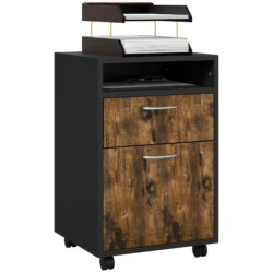 HOMCOM 60cm Storage Cabinet with Drawer, Open Shelf, Metal Handles and 4 Wheels, Office Home Organiser Mobile Printer, Rustic Brown Aosom UK