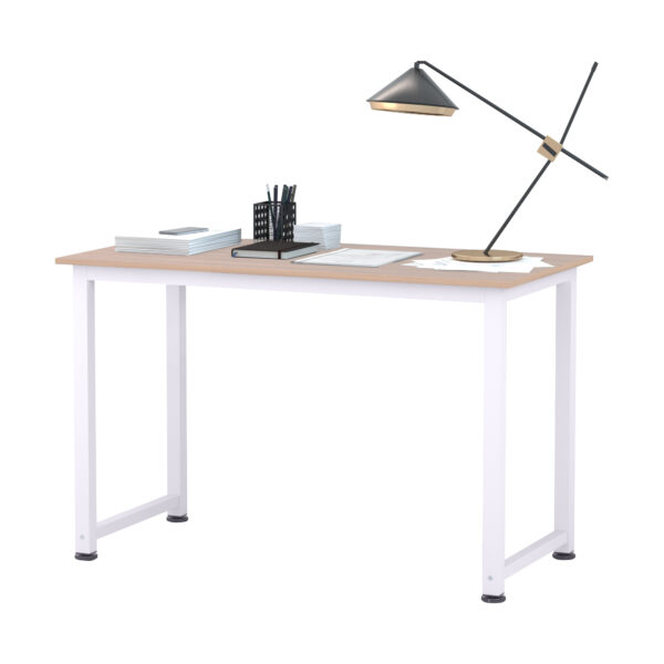 HOMCOM Adjustable Computer Desk, PC Writing Table for Home Office, Stable Workstation with Metal Frame, Oak and White Aosom UK