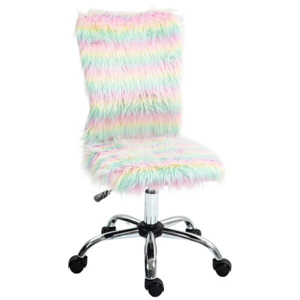HOMCOM Armless Computer Desk Chair, Fluffy Fabric Swivel Office Chair, Makeup Vanity Chair with Height Adjustable, Wheels, Unicorn Tone Aosom UK