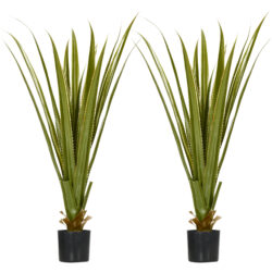 HOMCOM Artificial Agave Plants: Faux Succulent Set of 2 in Pots for Indoor/Outdoor Décor, Verdant Green Aosom UK