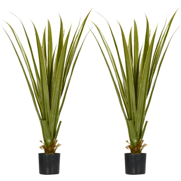 HOMCOM Artificial Agave Plants: Faux Succulent Set of 2 in Pots for Indoor/Outdoor Décor, Verdant Green Aosom UK