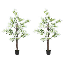 HOMCOM Artificial Honeysuckle Plants in Pot, Faux Flowers with Curved Boots, Indoor Outdoor Decor, 15x15x150cm, Set of 2, White