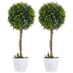 HOMCOM Artificial Lavender Topiary Balls Set of 2: Decorative Faux Plants in Pots for Indoor Outdoor Ambience, 60cm. Aosom UK