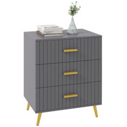HOMCOM Bedroom Chest of Drawers, Modern 3-Drawer Dresser, Storage Drawer Unit with Aluminium Legs, Dark Grey Aosom UK