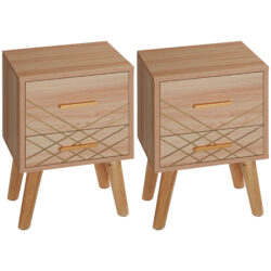 HOMCOM Bedside Cabinet, Scandinavian Bedside Table with Drawers, Bed Side Table with Wood Legs, Natural Aosom UK