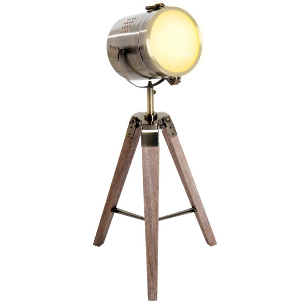 HOMCOM Bedside Light, Vintage Tripod Table Desk Lamp, Spotlight, Brass Antique Searchlight with Folded Wooden Base Aosom UK