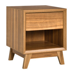 HOMCOM Bedside Table Nightstand, Modern End Table with Drawer and Shelf for Living Room, Walnut Brown Aosom UK
