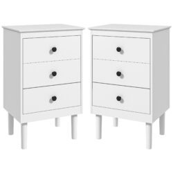 HOMCOM Bedside Table Set of 2, Modern Sofa Side Table with 3 Drawers, Nightstand for Bedroom, 40x30x64cm, White Aosom UK