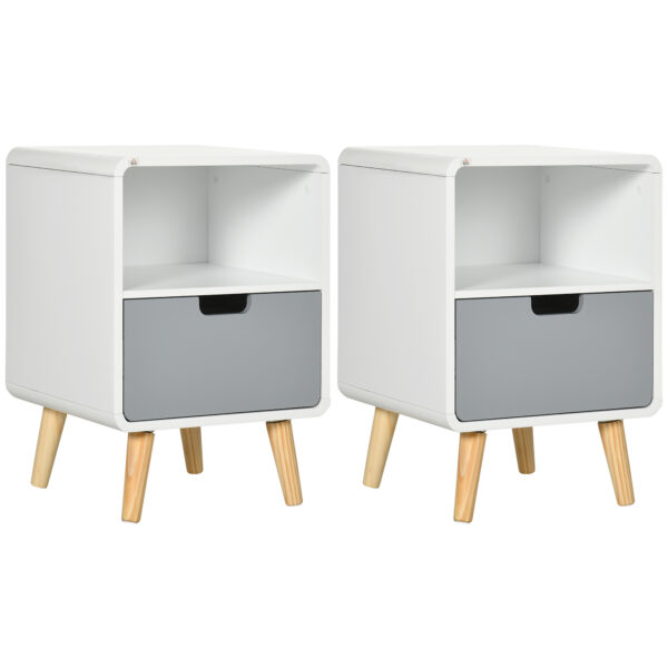 HOMCOM Bedside Table Set of 2, Wooden End Nightstand with Drawer, Scandinavian Nordic Style Lamp Desk Storage Unit for Bedroom, Wood Aosom UK