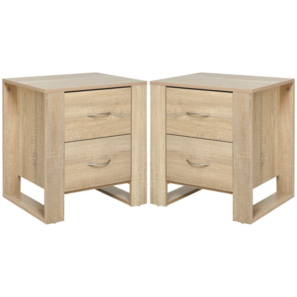 HOMCOM Bedside Table with 2 Drawers, Nightstand with Handles and Elevated Base, Side Table for Bedroom, Living Room, Set of 2, Brown Aosom UK
